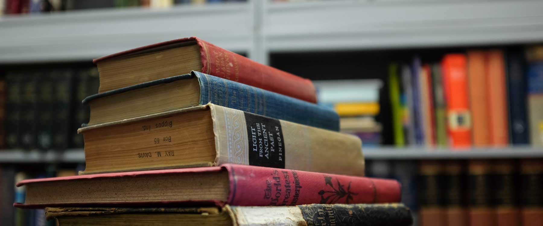 Pile of books in the library.